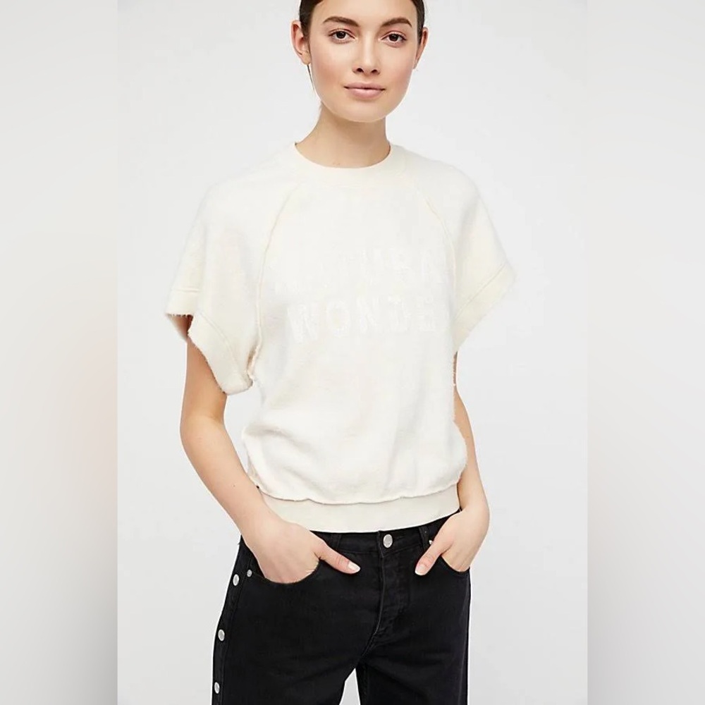 FREE PEOPLE NATURAL WONDER SHORT SLEEVE PULLOVER SWEATSHIRT
